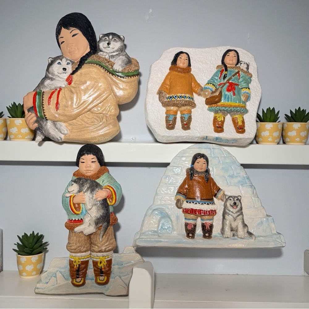 Set: 4 Kaiser Skulpture Nori Peter Inuit Wall Art “Children of The Midnight Sun"